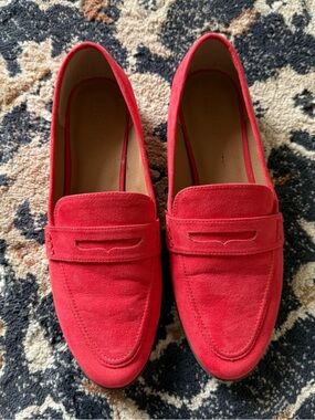 LOFT Red Suede Penny Loafers 8.5M | Chic Pop Color Flat